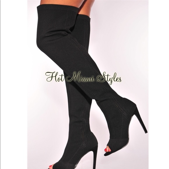 Hot Miami Styles Shoes - sale! Black bandage thighhigh peeptoe boots Hot Miami Styles Shoes - sale! Black bandage thighhigh peeptoe boots